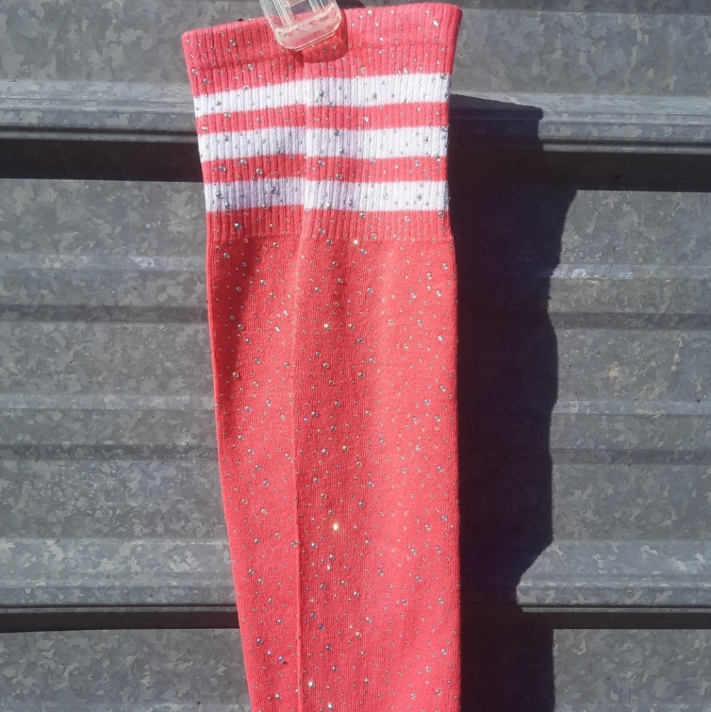 Neon Pink Rhinestone Thigh High Socks - Picture 14 of 17